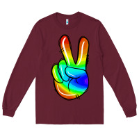 Burgundy rainbow peace sign Long Sleeve Tee - Jasminsmagicworld