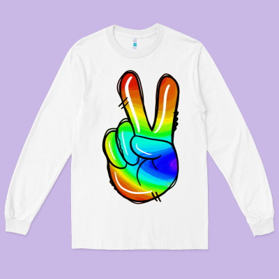 Rainbow Peace Sign Long Sleeve Tee Designed By Jasminsmagicworld