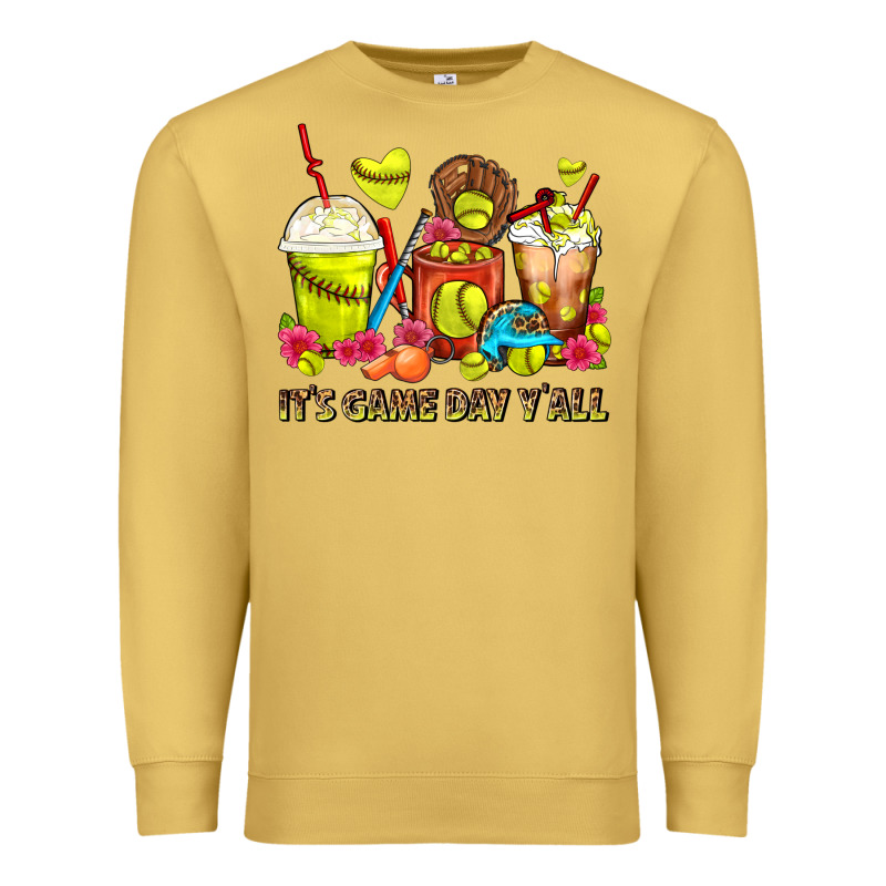 It's Game Day Y'all Softball Coffee Cups Premium Sweatshirt by FaDigitalArtStudio | Teevron