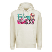 Oatmeal Heather feeling lucky Premium Hoodie - OliviaCreatesArt