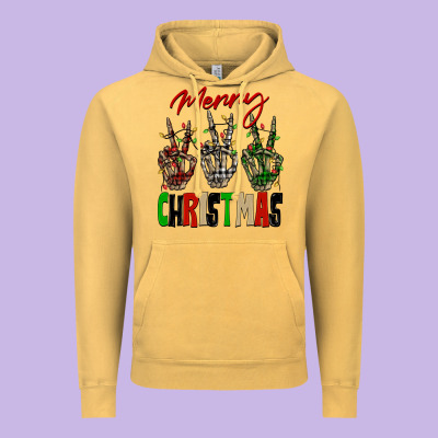 Merry Christmas Skeleton Hands Vintage Hoodie Designed By Nancycooperartshop