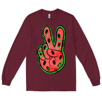 Burgundy watermelon peace sign Long Sleeve Tee - Jasminsmagicworld