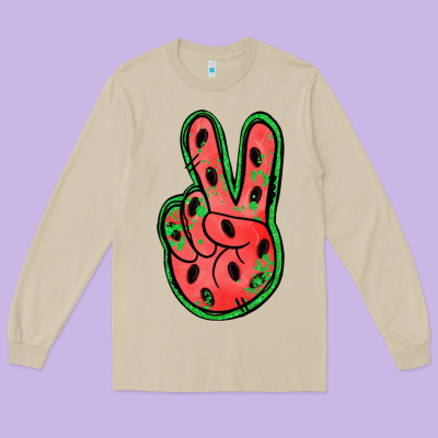 Watermelon Peace Sign Long Sleeve Tee Designed By Jasminsmagicworld