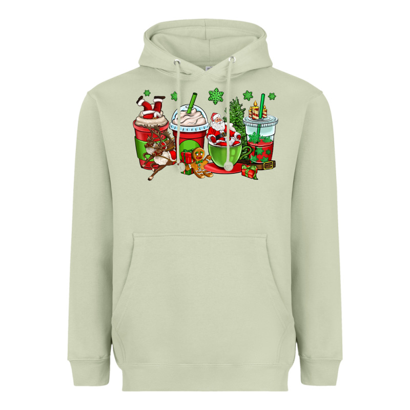 Christmas Santa Claus Coffee Cups Heavyweight Hoodie by OliviaCreatesArt | Teevron