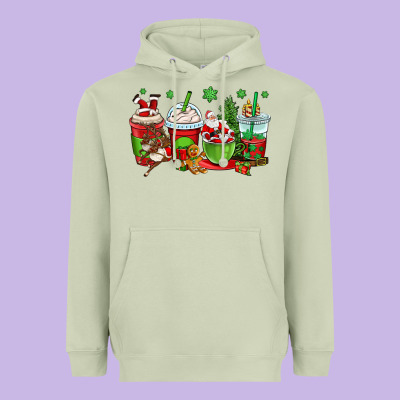 Christmas Santa Claus Coffee Cups Heavyweight Hoodie Designed By Oliviacreatesart