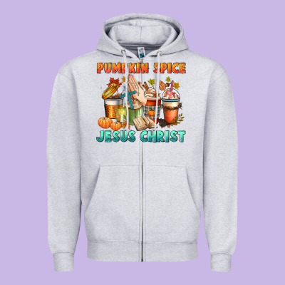 Pumpkin Spice And Jesus Christ Zipper Hoodie Designed By Cowgirlartshop