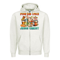Oatmeal Heather pumpkin spice and jesus christ Zipper Hoodie - CowGirlArtShop