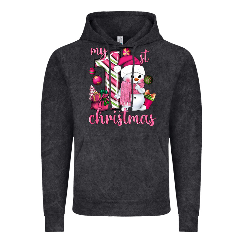 My 1st. Pink Christmas With Cute Snowman Vintage Hoodie by NancyCooperArtShop | Teevron