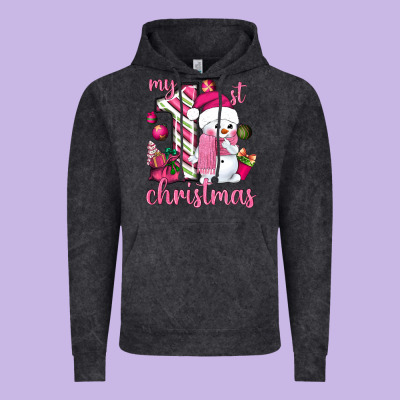 My 1st. Pink Christmas With Cute Snowman Vintage Hoodie Designed By Nancycooperartshop