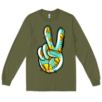 Army Green softball peace sign Long Sleeve Tee - Jasminsmagicworld