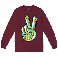 Burgundy softball peace sign Long Sleeve Tee - Jasminsmagicworld