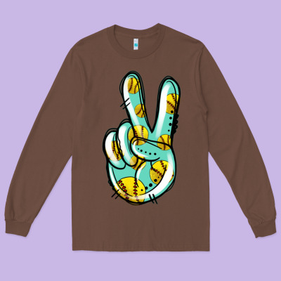 Softball Peace Sign Long Sleeve Tee Designed By Jasminsmagicworld