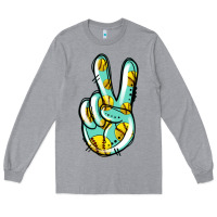 Heather Grey softball peace sign Long Sleeve Tee - Jasminsmagicworld