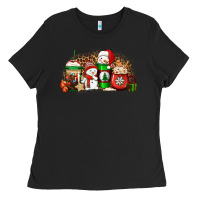 Black Christmas snow coffee cups Ladies Tee - Jasminsmagicworld