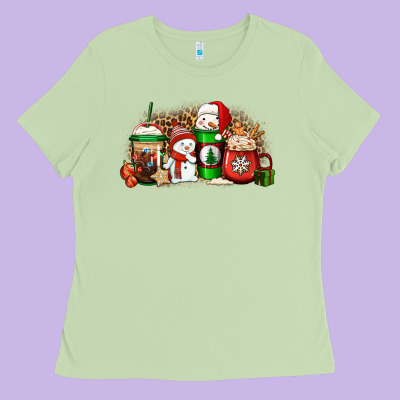 Christmas Snow Coffee Cups Ladies Tee Designed By Jasminsmagicworld