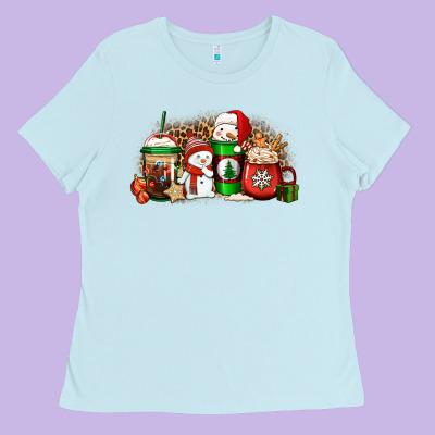 Christmas Snow Coffee Cups Ladies Tee Designed By Jasminsmagicworld