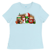 Baby Blue Christmas snow coffee cups Ladies Tee - Jasminsmagicworld