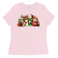 Bubblegum Pink Christmas snow coffee cups Ladies Tee - Jasminsmagicworld