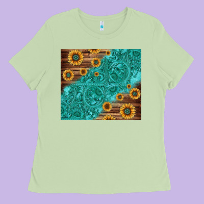 Tooled Leather And Sunflowers Ladies Tee Designed By Jasminsmagicworld