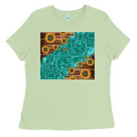 Matcha Tooled Leather And Sunflowers Ladies Tee - Jasminsmagicworld
