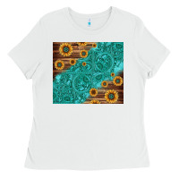 White Tooled Leather And Sunflowers Ladies Tee - Jasminsmagicworld