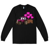 Black valentines day pink tractor with pink heart balloo Long Sleeve Tee - RanaPortraitStore