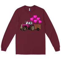 Burgundy valentines day pink tractor with pink heart balloo Long Sleeve Tee - RanaPortraitStore