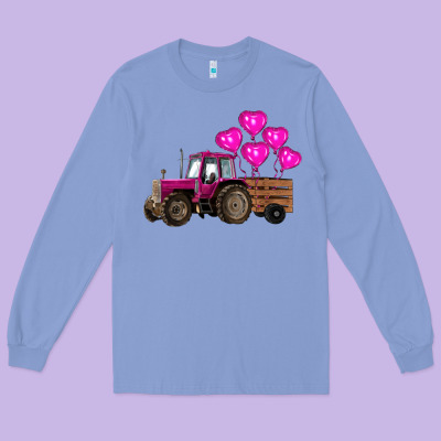 Valentines Day Pink Tractor With Pink Heart Balloo Long Sleeve Tee Designed By Ranaportraitstore