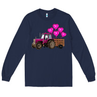 Navy valentines day pink tractor with pink heart balloo Long Sleeve Tee - RanaPortraitStore