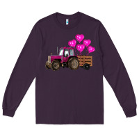 Plum valentines day pink tractor with pink heart balloo Long Sleeve Tee - RanaPortraitStore