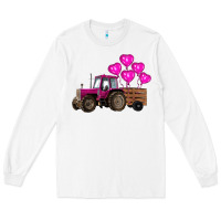 White valentines day pink tractor with pink heart balloo Long Sleeve Tee - RanaPortraitStore