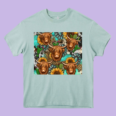 Long Haired Shaggy Cow Western Heavy Core Tee Designed By Jasminsmagicworld
