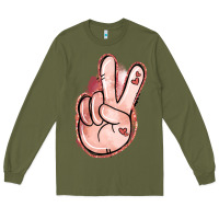 Army Green Floral Argyle Peace Sign Long Sleeve Tee - Jasminsmagicworld