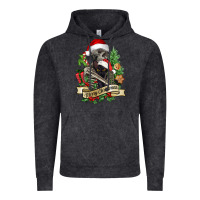 Vintage Black Merry Christmas skeleton with black cat Vintage Hoodie - NancyCooperArtShop