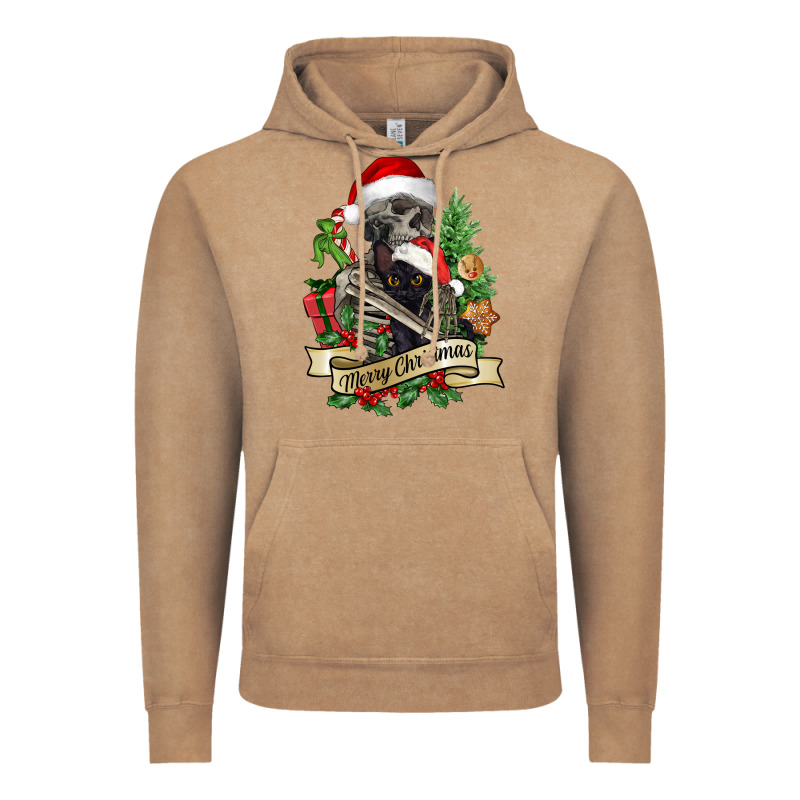 Merry Christmas Skeleton With Black Cat Vintage Hoodie by NancyCooperArtShop | Teevron