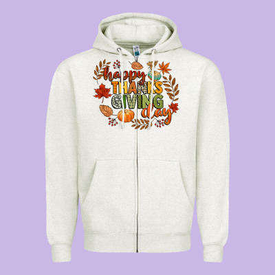 Happy Thanksgiving Day Zipper Hoodie Designed By Cowgirlartshop