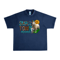 Navy Small Town Mama With Sheeps Urban Heavy Tee - BundleAndBundleShop