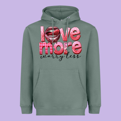 Love More Worry Less Heavyweight Hoodie Designed By Fadigitalartstudio