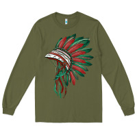 Army Green american flag indian headdress Long Sleeve Tee - BarkalooDesign