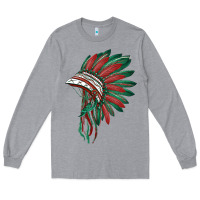 Heather Grey american flag indian headdress Long Sleeve Tee - BarkalooDesign