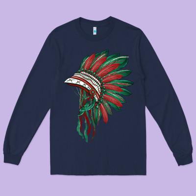 American Flag Indian Headdress Long Sleeve Tee Designed By Barkaloodesign