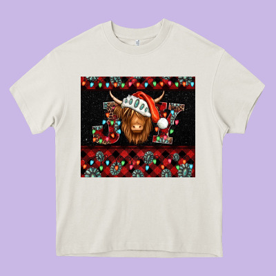 Joy Shaggy Cow Christmas Heavy Core Tee Designed By Jasminsmagicworld