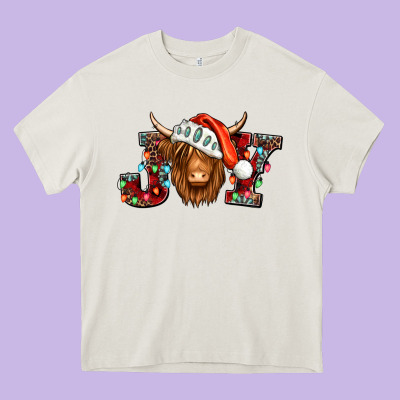 Joy Christmas Shaggy Cow Heavy Core Tee Designed By Jasminsmagicworld