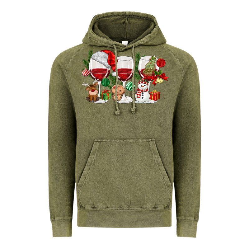 Christmas Wine Glasses Vintage Hoodie by MaliasSmallBusiness | Teevron