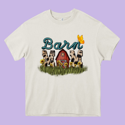 Barn Mom Sunflower Heavy Core Tee Designed By Nancycooperartshop