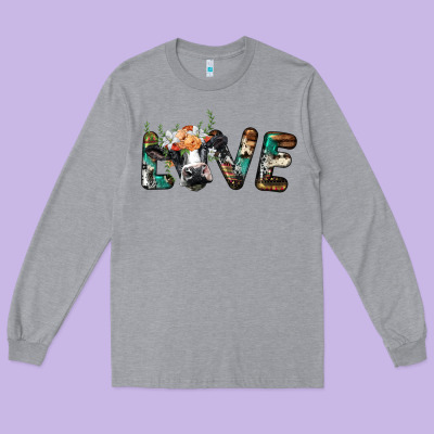 Love With Holstein Cow Long Sleeve Tee Designed By Barkaloodesign