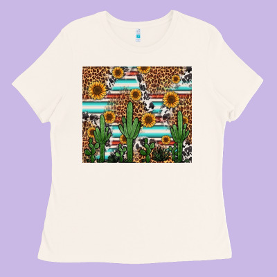 Western Cactus And Sunflowers Ladies Tee Designed By Jasminsmagicworld