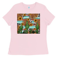 Bubblegum Pink western cactus and sunflowers Ladies Tee - Jasminsmagicworld
