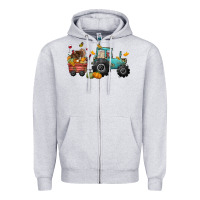 Heather Grey thanksgiving tractor Zipper Hoodie - CowGirlArtShop