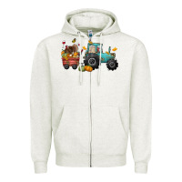 Oatmeal Heather thanksgiving tractor Zipper Hoodie - CowGirlArtShop